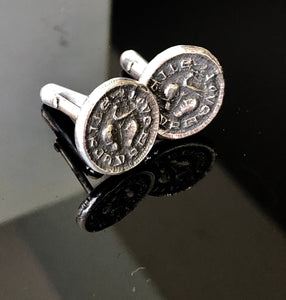 Silver love token cufflinks.  Medieval antique wax letter seal. wedding gift for groomsman or romantic gift