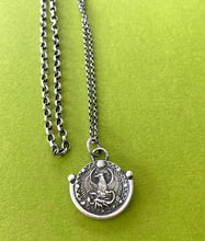 Load image into Gallery viewer, Scorpio handmade sterling silver pendant. Zodiac sign coin necklace.