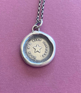 North Star necklace.  antique wax letter seal,  Elle m&#39;a bien conduite. She guides me well. North Star, Polaris.