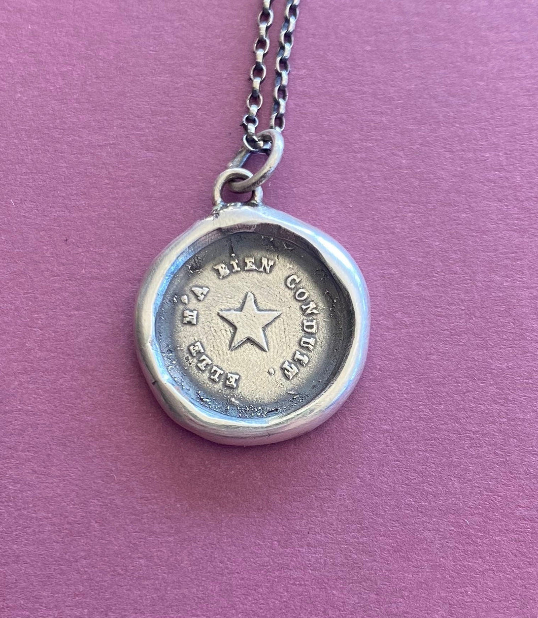 North Star necklace.  antique wax letter seal,  Elle m'a bien conduite. She guides me well. North Star, Polaris.