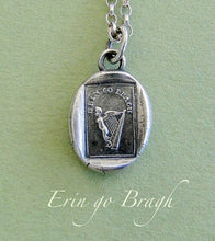 Load image into Gallery viewer, Erin go bragh, Ireland Forever, Angel with a harp for wings....... wax seal stamp jewelry, Sterling silver, shamrock
