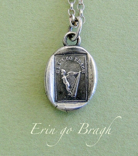 Erin go bragh, Ireland Forever, Angel with a harp for wings....... wax seal stamp jewelry, Sterling silver, shamrock