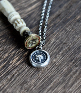 Fox necklace, sterling silver necklace, antique wax seal necklace, fox charm. Handmade necklace