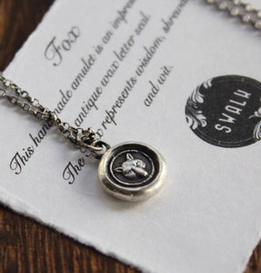 Fox necklace, sterling silver necklace, antique wax seal necklace, fox charm. Handmade necklace
