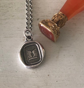 Freedom pendant. Antique wax letter seal &#39;wings&#39; amulet.