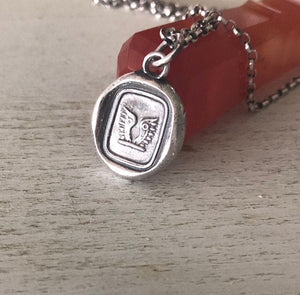 Freedom pendant. Antique wax letter seal &#39;wings&#39; amulet.