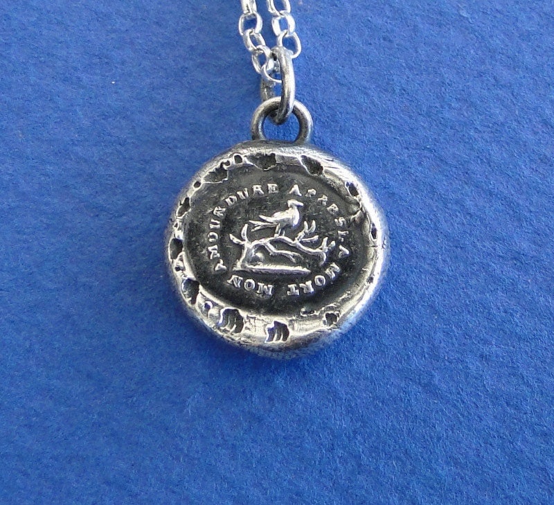 Everlasting love.... sterling silver romantic gift. Antique wax letter seal pendant. 'til death do us part'.