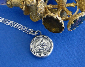 Everlasting love.... sterling silver romantic gift. Antique wax letter seal pendant. &#39;til death do us part&#39;.