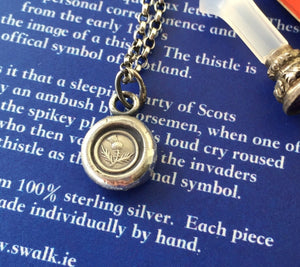 Sterling silver, Thistle, wax seal amulet. Scottish emblem, antique seal impression.