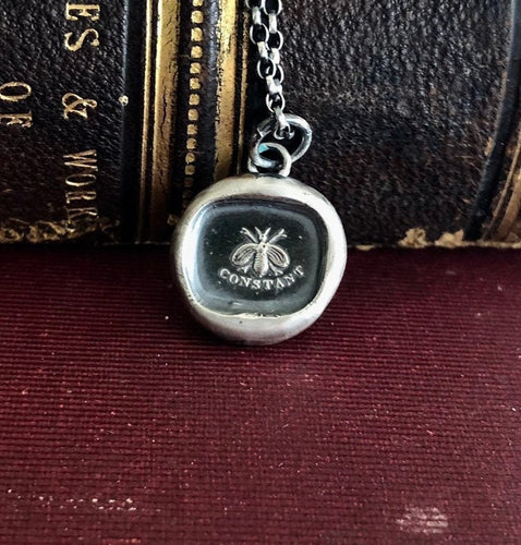 Bee constant.  Sterling antique wax seal  impression. Handemade seal pendant.