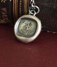 Load image into Gallery viewer, Bee constant.  Sterling antique wax seal  impression. Handemade seal pendant.