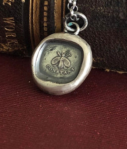 Bee constant.  Sterling antique wax seal  impression. Handemade seal pendant.
