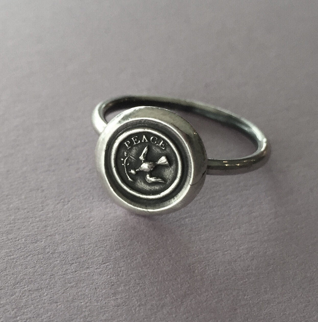 Peace ring,  wax seal jewelry, sterling silver, amulet
