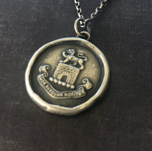 Love never dies.... &#39;Amor nunquam moritur&#39;, antique wax letter seal impression.  Sterling silver handmade heraldry pendant.