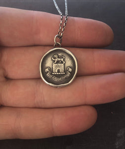 Love never dies.... &#39;Amor nunquam moritur&#39;, antique wax letter seal impression.  Sterling silver handmade heraldry pendant.