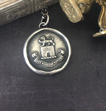 Load image into Gallery viewer, Love never dies.... &#39;Amor nunquam moritur&#39;, antique wax letter seal impression.  Sterling silver handmade heraldry pendant.