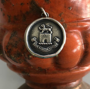 Love never dies.... &#39;Amor nunquam moritur&#39;, antique wax letter seal impression.  Sterling silver handmade heraldry pendant.