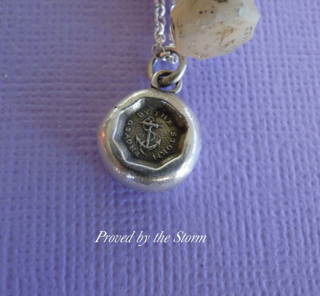 Proved by the Storm.... antique wax seal, sterling silver, survivor, succeed, successful pendant