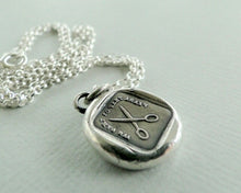 Load image into Gallery viewer, We part to meet again…….Sterling silver, antique wax seal impression, handmade, pendant.