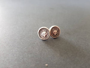Fox earrings. Antique wax letter seal, sterling silver stud earrings. Wisdom and wit.