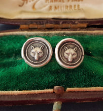 Load image into Gallery viewer, Fox earrings. Antique wax letter seal, sterling silver stud earrings. Wisdom and wit.
