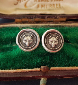 Fox earrings. Antique wax letter seal, sterling silver stud earrings. Wisdom and wit.