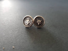 Load image into Gallery viewer, Fox earrings. Antique wax letter seal, sterling silver stud earrings. Wisdom and wit.