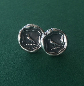 Knowledge earrings. raven wax seal jewelry, sterling silver, amulet studs