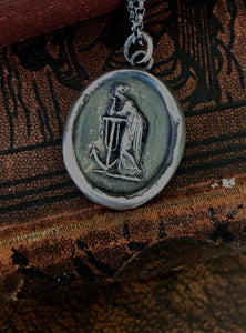 hope Sustains..... lady and anchor, wax seal impression, sterling silver, faith and hope