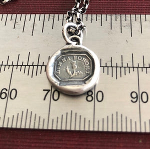 Dinna forget, tiny antique wax letters seal impression, silver handmade pendant.
