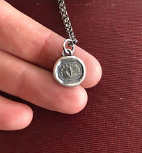 Load image into Gallery viewer, Dinna forget, tiny antique wax letters seal impression, silver handmade pendant.