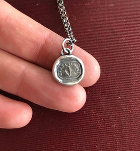 Dinna forget, tiny antique wax letters seal impression, silver handmade pendant.
