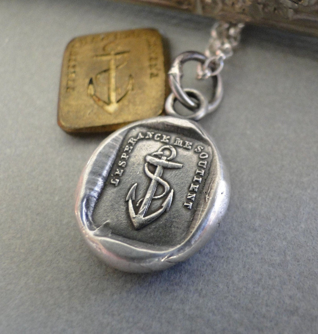 Hope Sustains me…. Sterling silver, antique wax seal impression, handmade, pendant.
