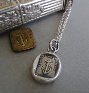 Hope Sustains me…. Sterling silver, antique wax seal impression, handmade, pendant.