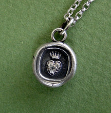 Load image into Gallery viewer, heart pendant, antique wax letter seal, crowned heart.  Perfect gift for wedding, bride or brides maid