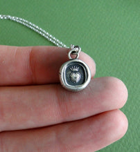 Load image into Gallery viewer, heart pendant, antique wax letter seal, crowned heart.  Perfect gift for wedding, bride or brides maid
