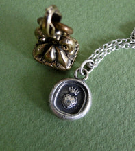 Load image into Gallery viewer, heart pendant, antique wax letter seal, crowned heart.  Perfect gift for wedding, bride or brides maid