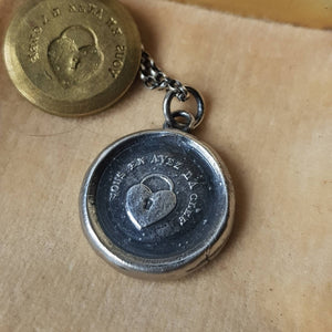 HeartPadlock pendant.  Sterling silver antique wax letter seal. Handmade love pendant.  Victorian wax seal impression