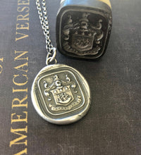 Load image into Gallery viewer, Stand Sure, English heraldry wax seal impression. Ocean themed family crest.  Sterling silver handmade pendant.