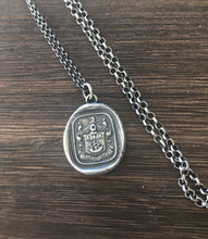 Load image into Gallery viewer, Stand Sure, English heraldry wax seal impression. Ocean themed family crest.  Sterling silver handmade pendant.