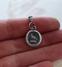 Load image into Gallery viewer, Great crow pendant, antique wax seal raven amulet. Small sterling statement jewelry. Heraldry &#39;knowledge&#39; symbolism for student or teacher.