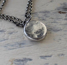 Load image into Gallery viewer, Great crow pendant, antique wax seal raven amulet. Small sterling statement jewelry. Heraldry &#39;knowledge&#39; symbolism for student or teacher.