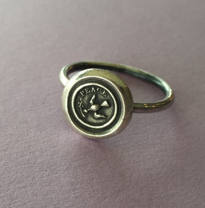 Sterling silver, handmade ring with dove of peace, bird ring with olive branch. made to order in your size, peace, sorry, meaningful gift