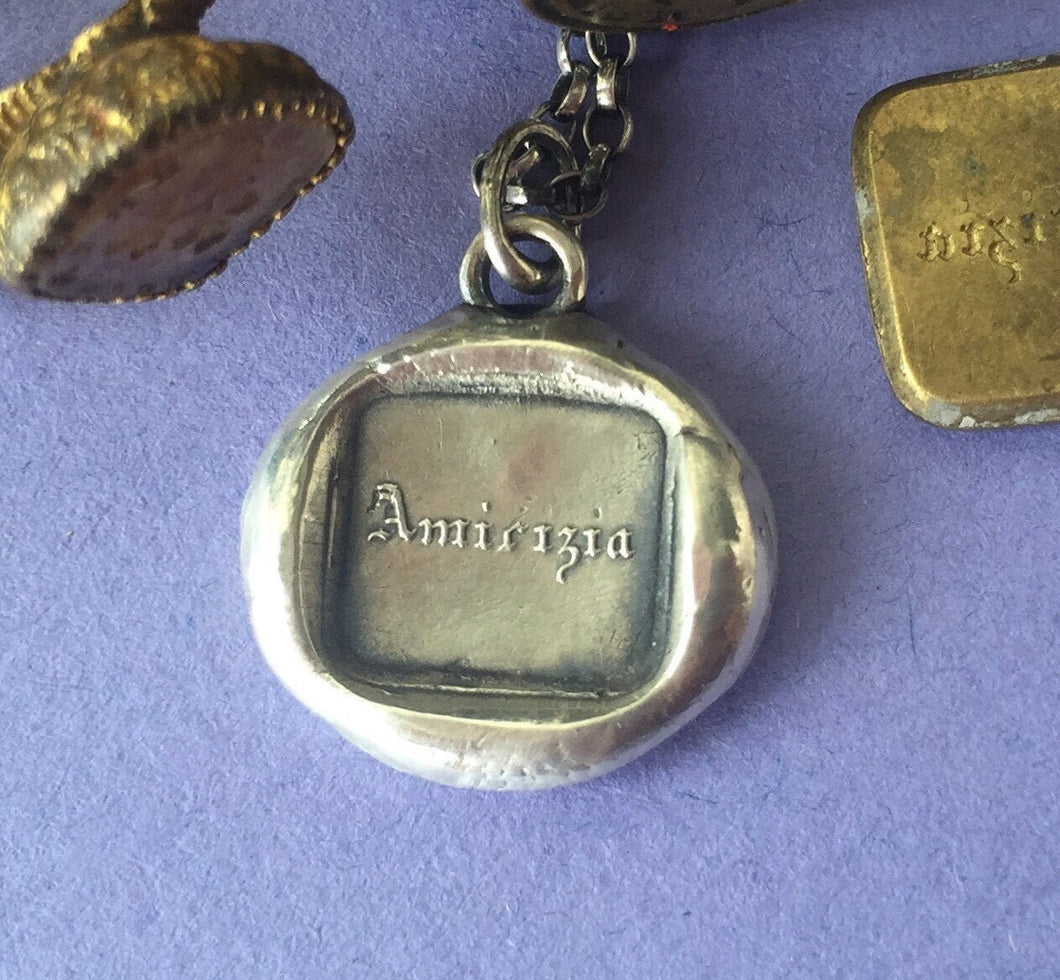 Friendship pendant. Antique wax letter seal jewellery. Sterling silver amulet. best friend pendant.
