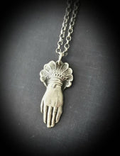Load image into Gallery viewer, Sterling Victorian hand pendant.  memento mori, mourning jewelry. antique wax seal jewelry