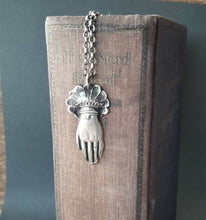 Load image into Gallery viewer, Sterling Victorian hand pendant.  memento mori, mourning jewelry. antique wax seal jewelry