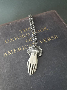 Sterling Victorian hand pendant.  memento mori, mourning jewelry. antique wax seal jewelry