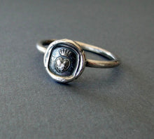 Load image into Gallery viewer, Crowned heart ring, pure love,  wax seal jewelry, sterling silver, amulet