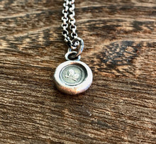 Load image into Gallery viewer, Tiny butterfly pendant.  Wax seal impression. Sterling silver antique wax seal necklace.