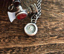 Load image into Gallery viewer, Tiny butterfly pendant.  Wax seal impression. Sterling silver antique wax seal necklace.